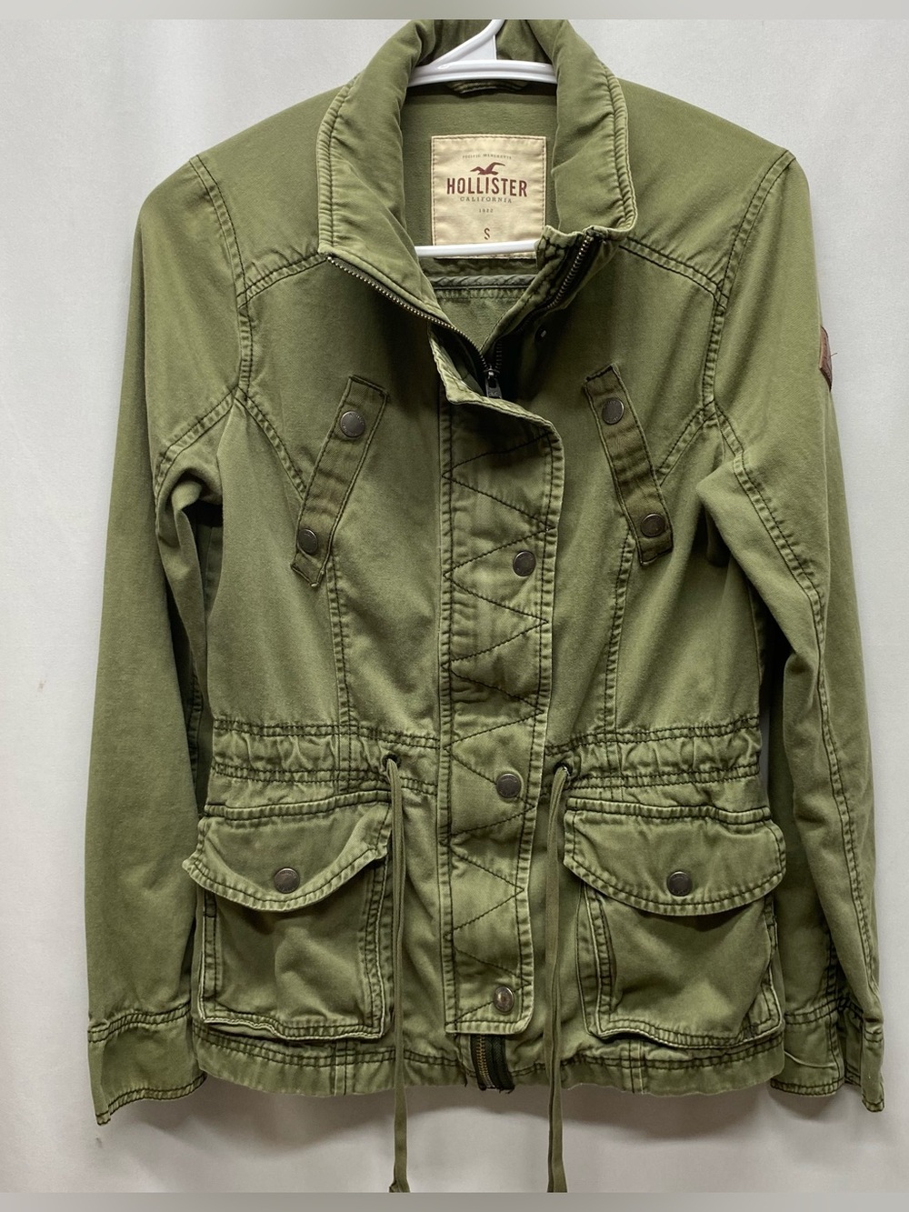 Hollister utility jacket size small olive green full zip boho